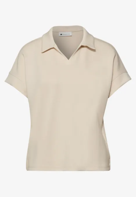 Poloshirt met korte mouwen en geribd detail smoke beige