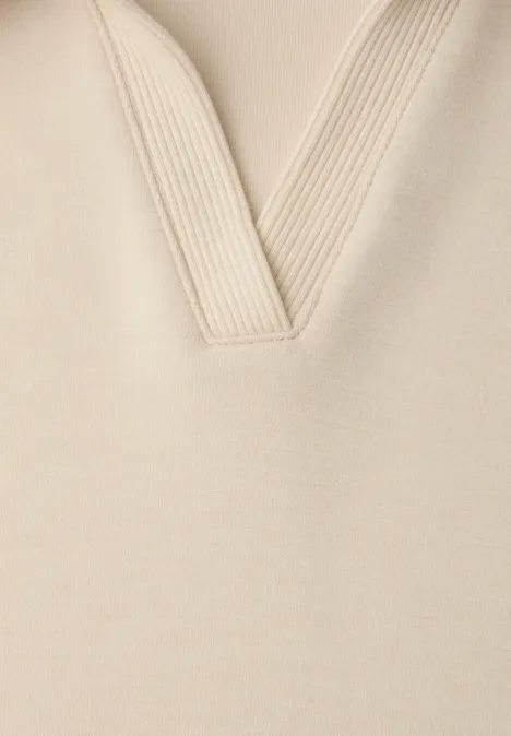 Poloshirt met korte mouwen en geribd detail smoke beige