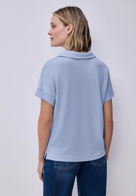 Poloshirt met korte mouwen en geribd detail cashmere blue