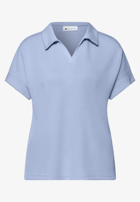 Poloshirt met korte mouwen en geribd detail cashmere blue