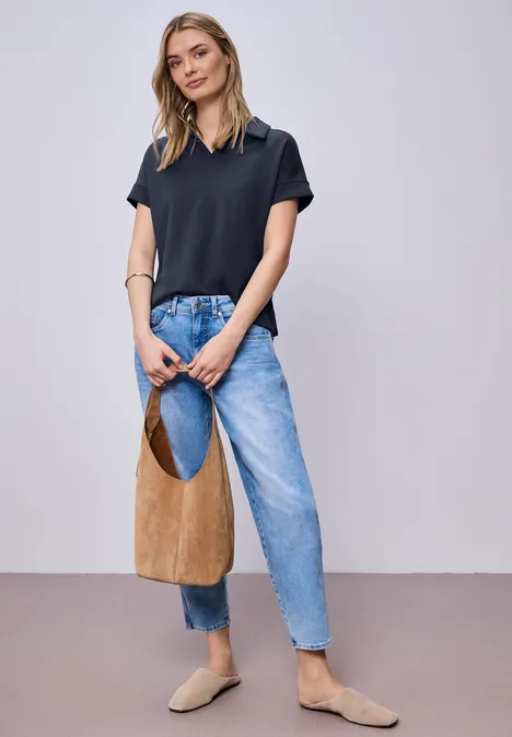 Poloshirt met korte mouwen en geribd detail shadowed navy