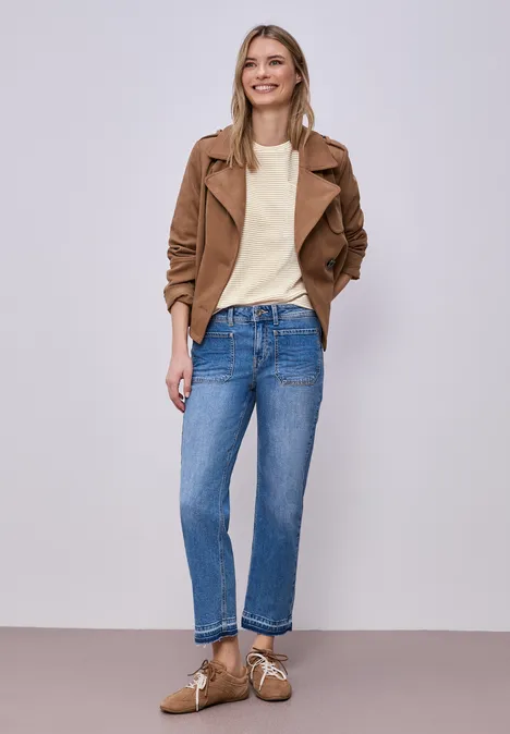 Koszulka z krótkim rękawem w teksturowane paski safari beige