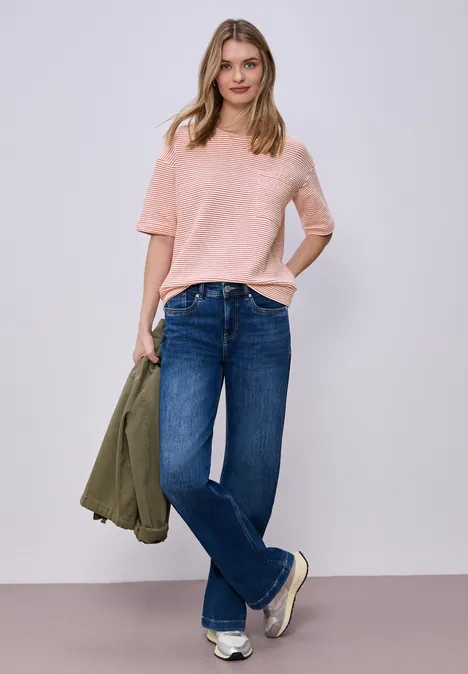 T-shirt à manches courtes avec rayures structurées salsa red