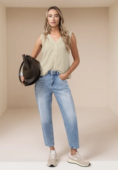 Gilet met V-hals en gebreide look smoke beige