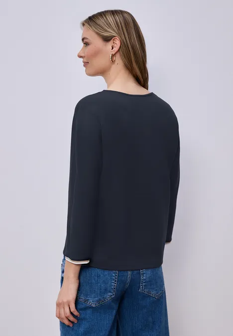 Shirt met 3/4 mouwen en contrasterende details shadowed navy