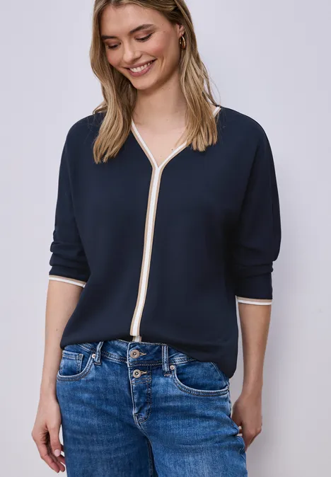 Shirt met 3/4 mouwen en contrasterende details shadowed navy