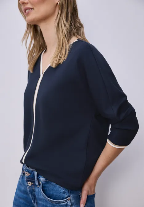 Shirt met 3/4 mouwen en contrasterende details shadowed navy