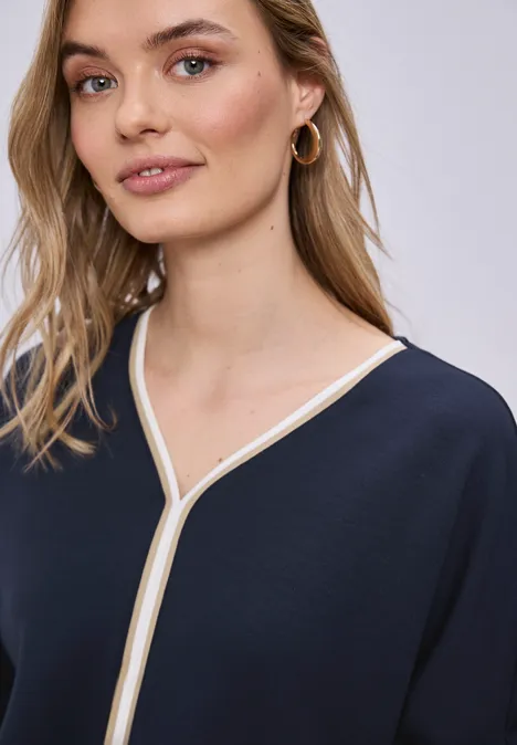 Shirt met 3/4 mouwen en contrasterende details shadowed navy
