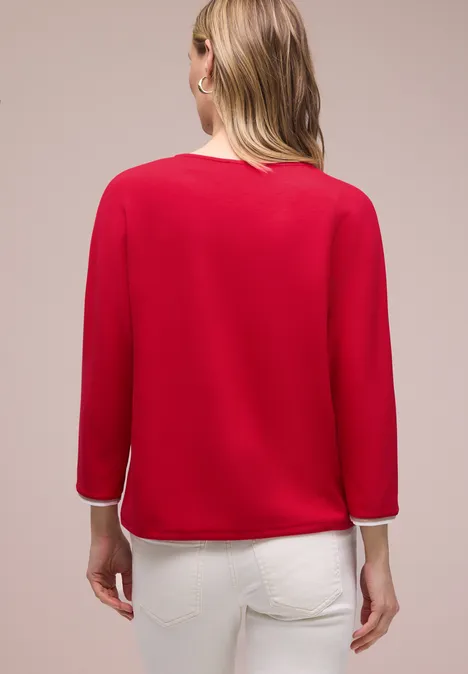 3/4-Arm Shirt mit Kontrastdetail salsa red