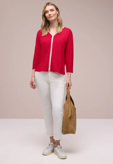 3/4-Arm Shirt mit Kontrastdetail salsa red