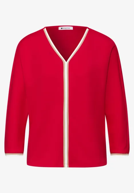 3/4-Arm Shirt mit Kontrastdetail salsa red