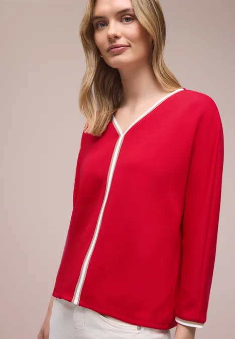3/4-Arm Shirt mit Kontrastdetail salsa red