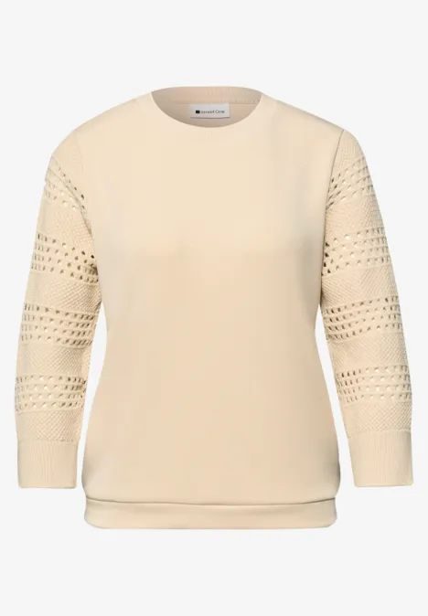 T-shirt à manches ajourées smoke beige T-shirt à manches ajourées smoke beige