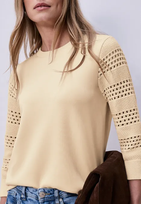 T-shirt à manches ajourées smoke beige T-shirt à manches ajourées smoke beige