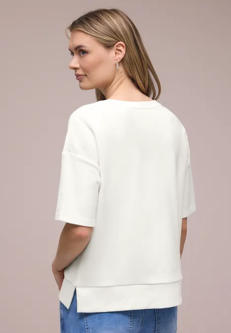 Shirt met korte mouwen en structuurmix off white Shirt met korte mouwen en structuurmix off white