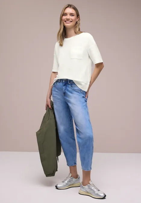 Shirt met korte mouwen en structuurmix off white Shirt met korte mouwen en structuurmix off white