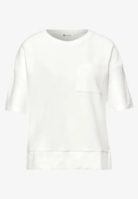 Shirt met korte mouwen en structuurmix off white Shirt met korte mouwen en structuurmix off white