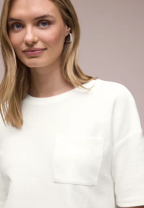 Shirt met korte mouwen en structuurmix off white Shirt met korte mouwen en structuurmix off white