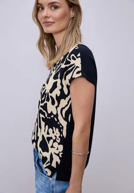 Shirt met gespleten hals en print op de voorkant shadowed navy