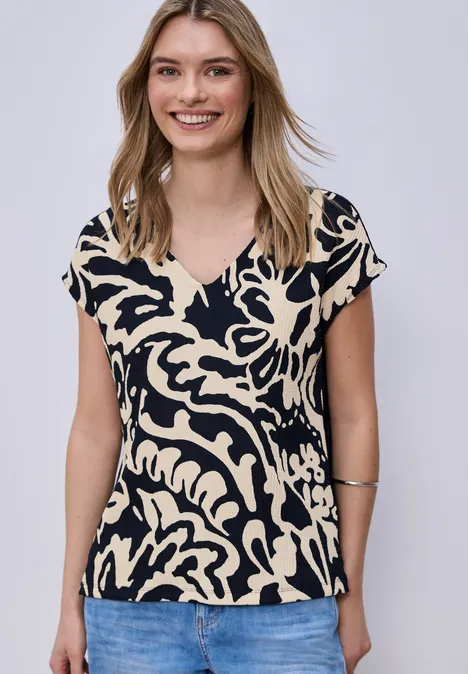 Shirt met gespleten hals en print op de voorkant shadowed navy