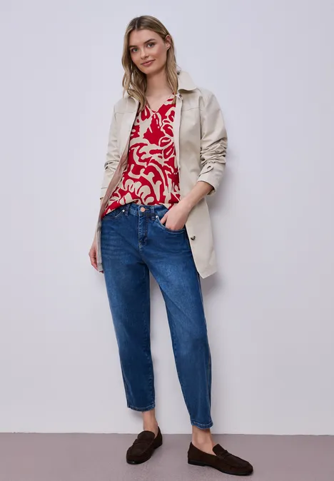 Shirt met gespleten hals en print op de voorkant salsa red