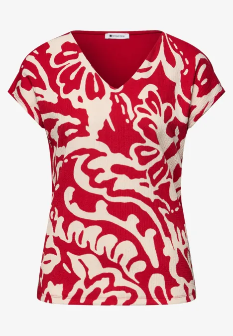 Shirt met gespleten hals en print op de voorkant salsa red