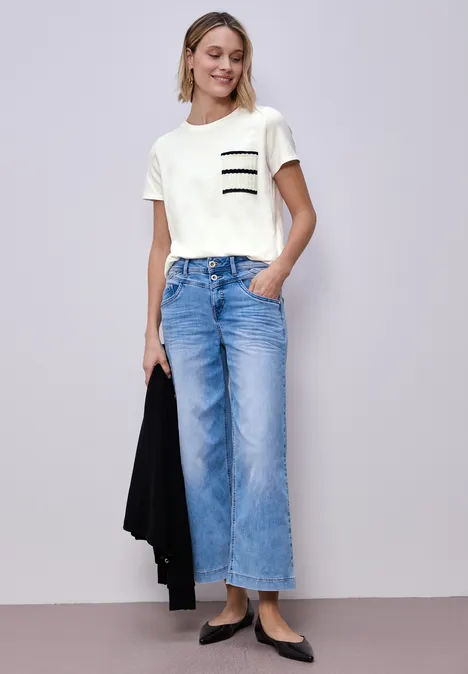 Shirt met korte mouwen en gestreepte zak off white