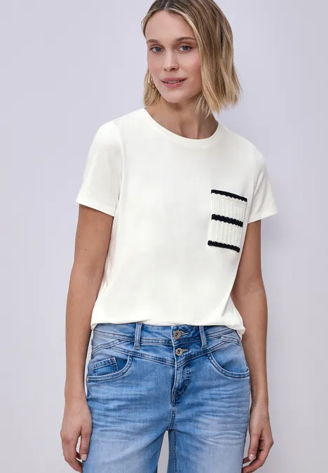 Shirt met korte mouwen en gestreepte zak off white