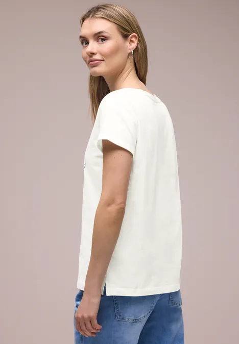 Kurzarm Shirt mit floralem Artwork off white