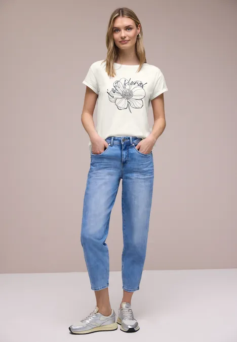 Kurzarm Shirt mit floralem Artwork off white