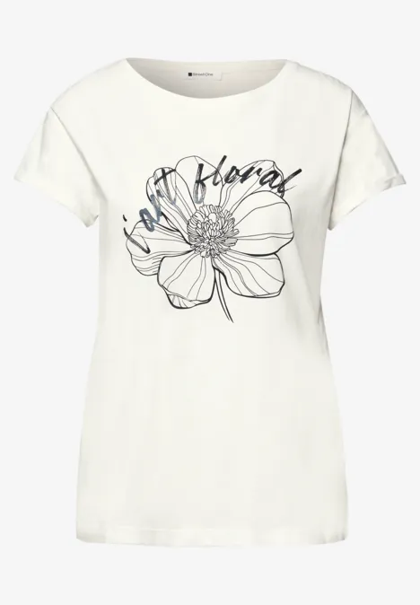 Kurzarm Shirt mit floralem Artwork off white
