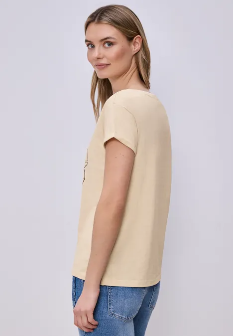 Kurzarm Shirt mit floralem Artwork smoke beige