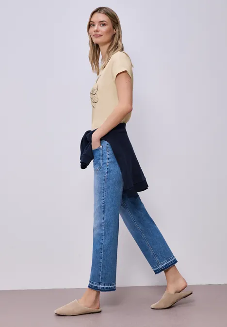 Kurzarm Shirt mit floralem Artwork smoke beige