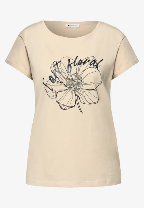 Kurzarm Shirt mit floralem Artwork smoke beige