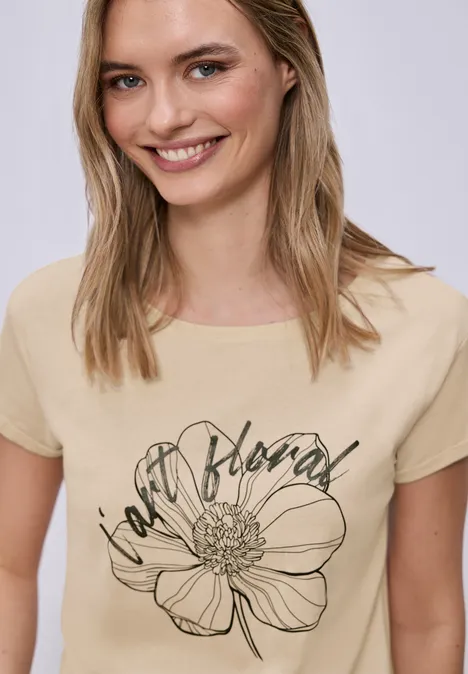 Kurzarm Shirt mit floralem Artwork smoke beige
