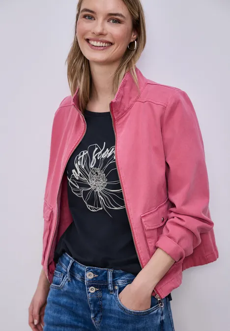 Kurzarm Shirt mit floralem Artwork shadowed navy