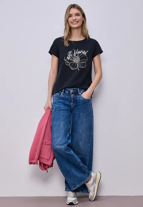 Kurzarm Shirt mit floralem Artwork shadowed navy