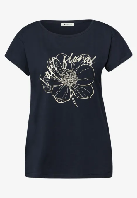Kurzarm Shirt mit floralem Artwork shadowed navy