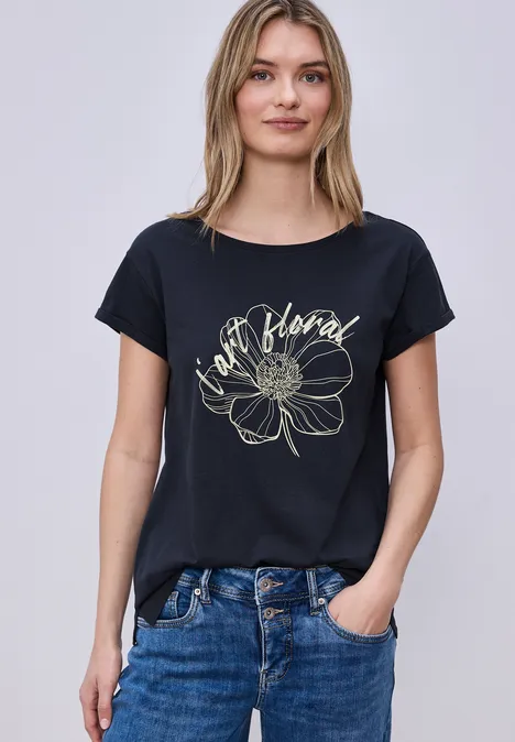 Kurzarm Shirt mit floralem Artwork shadowed navy