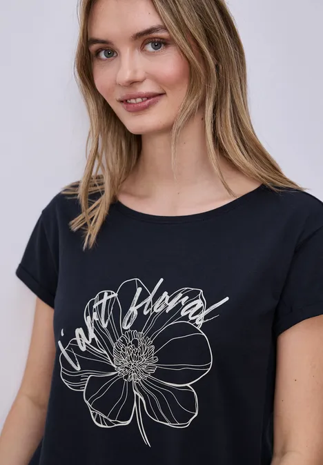 Kurzarm Shirt mit floralem Artwork shadowed navy