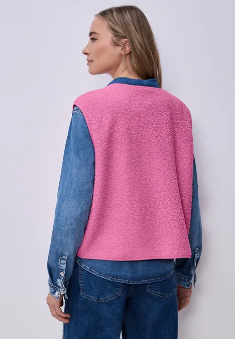 Weste mit V-Neck aus Teddy-Material ibis rose