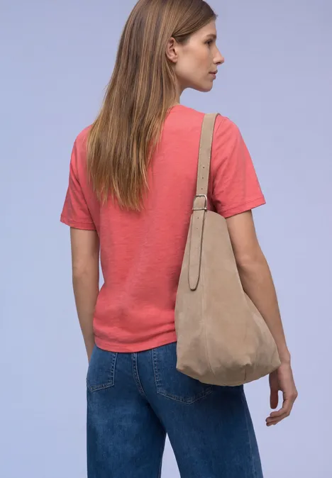 Basic T-Shirt mit V-Neck striking coral