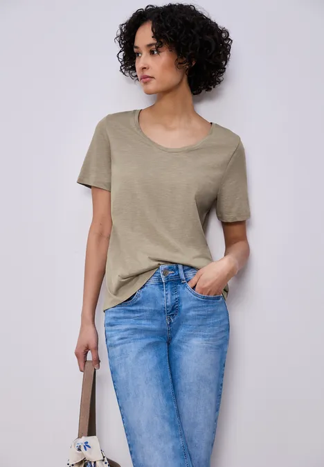 Basic T-Shirt mit V-Neck timeless beige