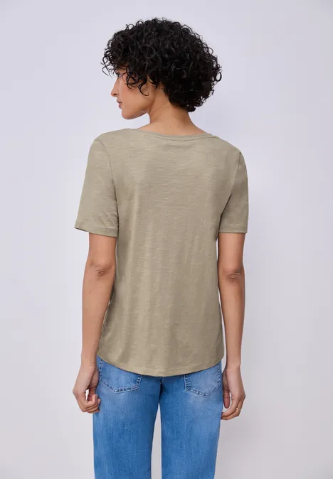 Basic T-Shirt mit V-Neck timeless beige