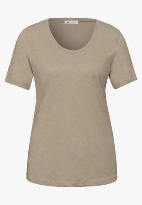 Basic T-Shirt mit V-Neck timeless beige