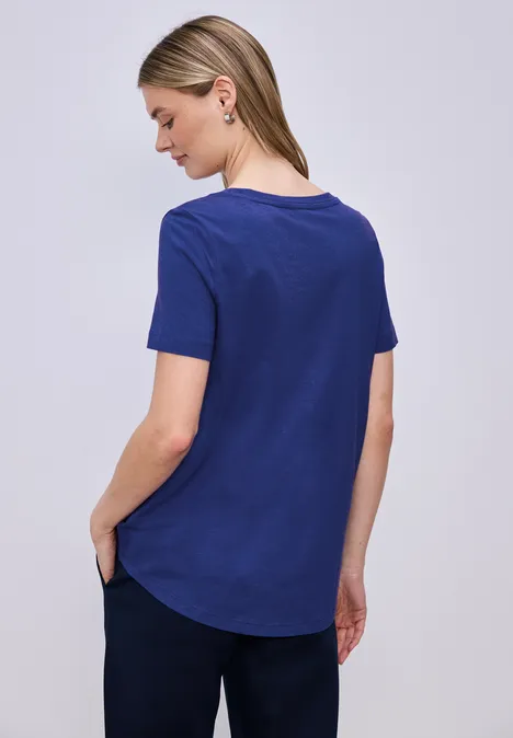 Basic T-Shirt mit V-Neck amparo blue