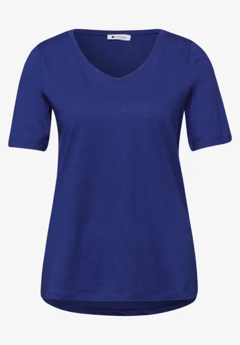 Basic T-Shirt mit V-Neck amparo blue