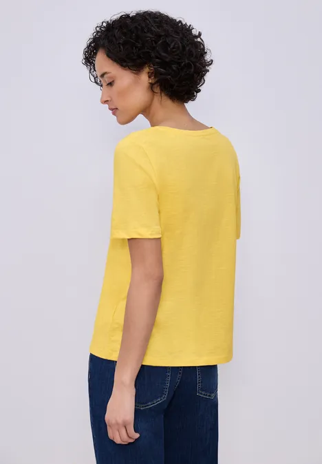 Basic T-Shirt mit V-Neck bloom yellow