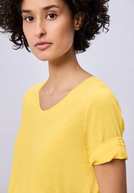 Basic T-Shirt mit V-Neck bloom yellow