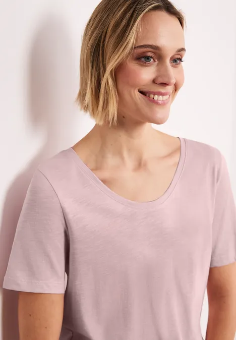 Basic T-Shirt mit V-Neck minimal rose
